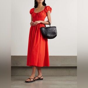 DÔEN Quinn tie-detailed shirred organic cotton-poplin midi dress Size XS